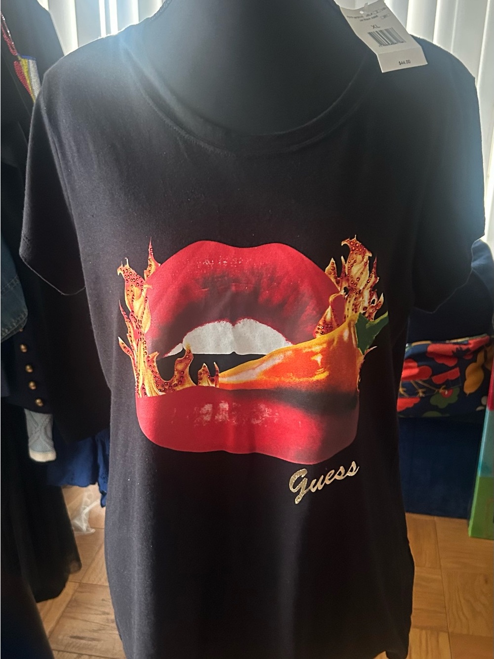 Guess Black Tee with Gold Logo Accent